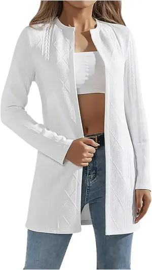 Womens Cable Knit Open Front Cardigan Sweaters Dressy Casual Long Sleeve Lightweight Long Coat Jacket Outwear