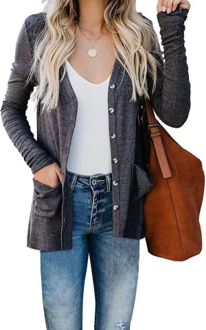 Womens Cardigan Lightweight Knit Open Front Cardigans Casual Long Sleeve Jackets Soild Color Jacket