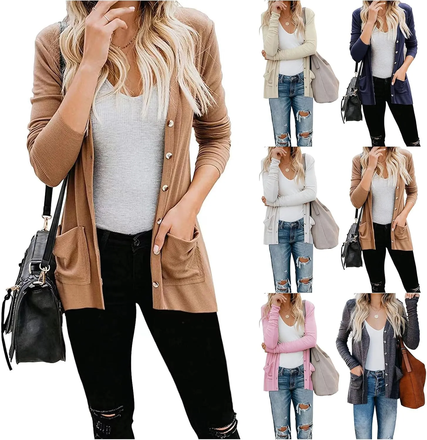 Womens Cardigan Lightweight Knit Open Front Cardigans Casual Long Sleeve Jackets Soild Color Jacket