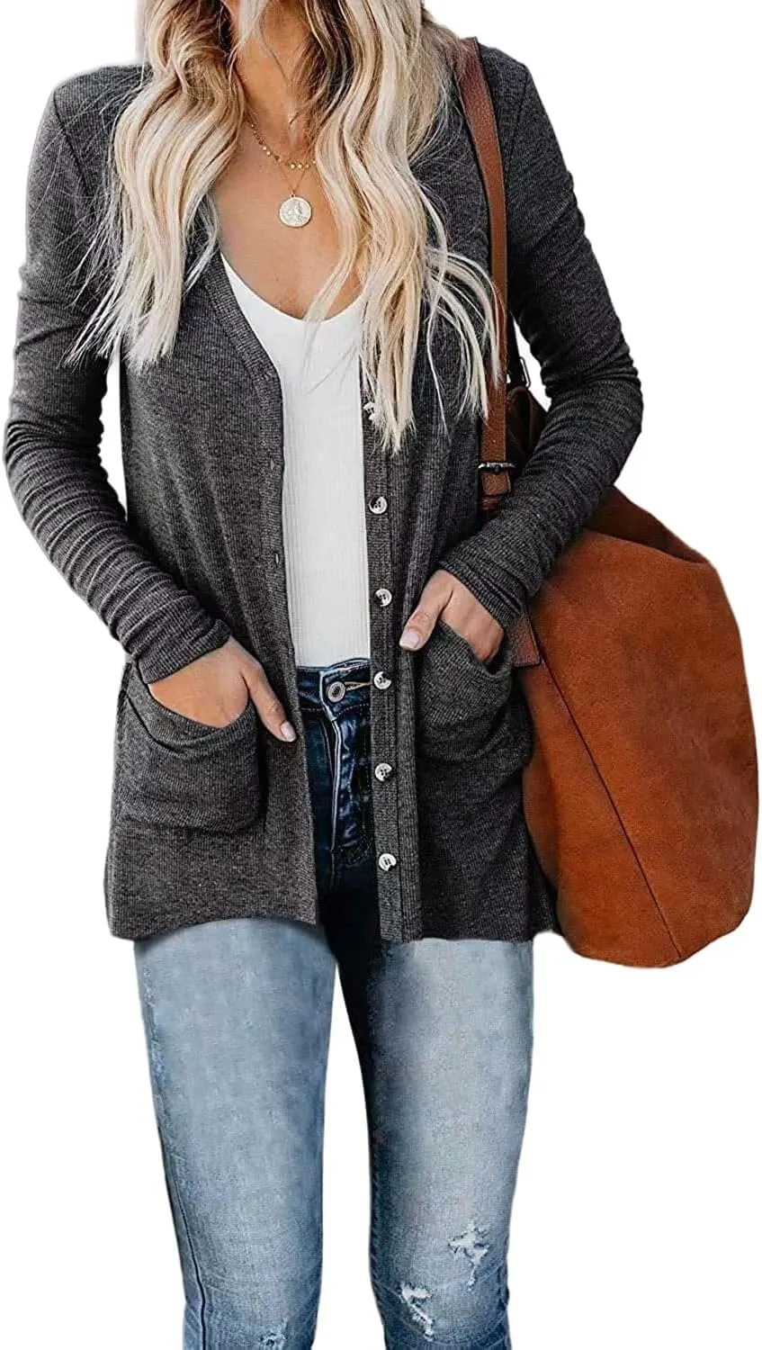 Womens Cardigan Lightweight Knit Open Front Cardigans Casual Long Sleeve Jackets Soild Color Jacket