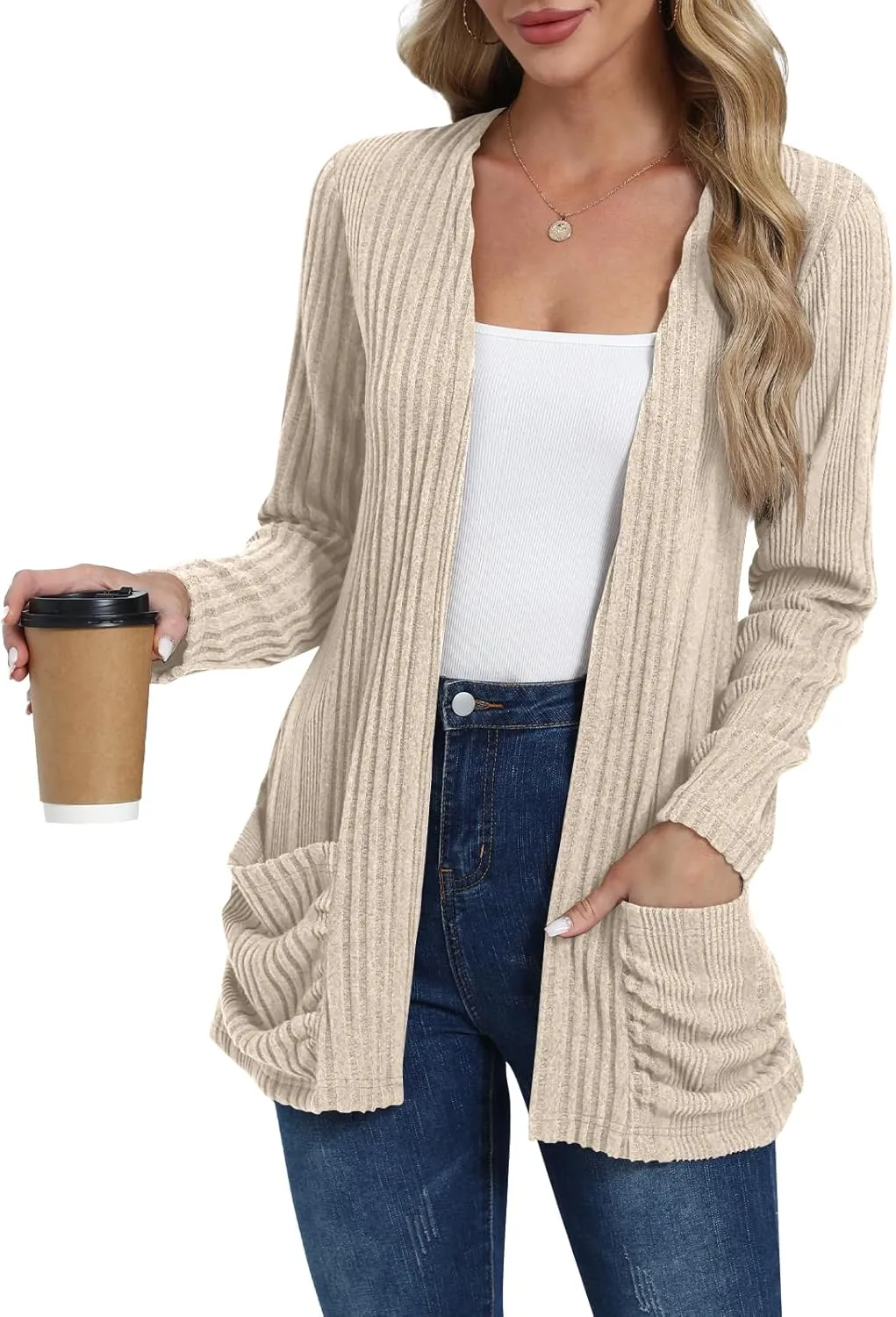 Women's Cardigan Lightweight Long Sleeve Open Front Cardigans with Pockets