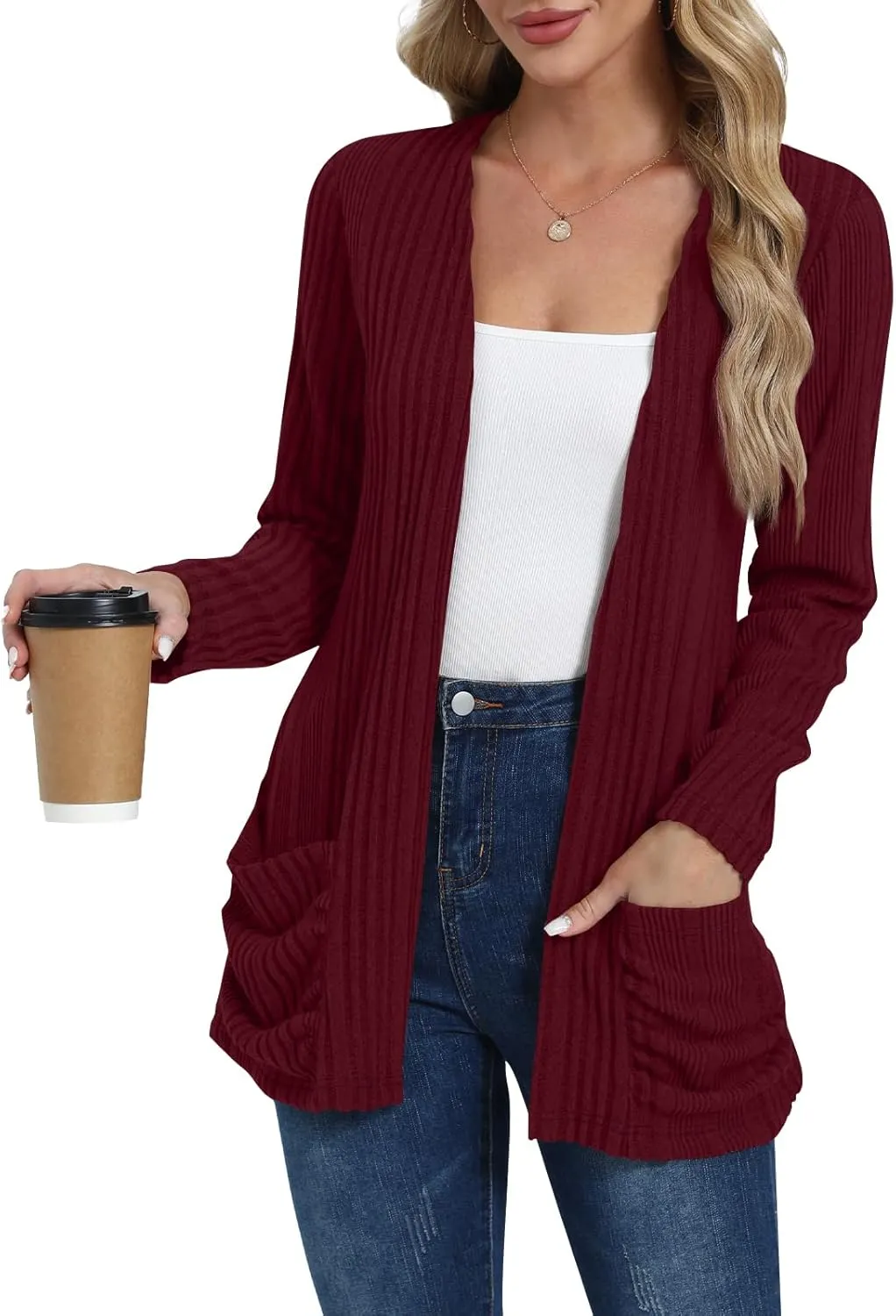 Women's Cardigan Lightweight Long Sleeve Open Front Cardigans with Pockets