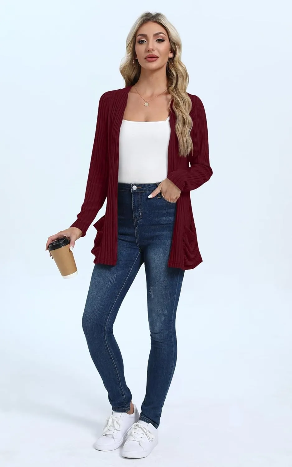 Women's Cardigan Lightweight Long Sleeve Open Front Cardigans with Pockets