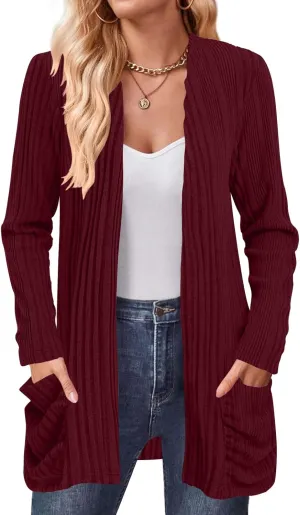 Women's Cardigan Lightweight Long Sleeve Open Front Cardigans with Pockets