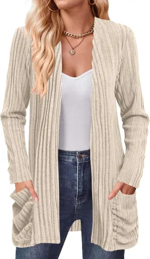 Women's Cardigan Lightweight Long Sleeve Open Front Cardigans with Pockets