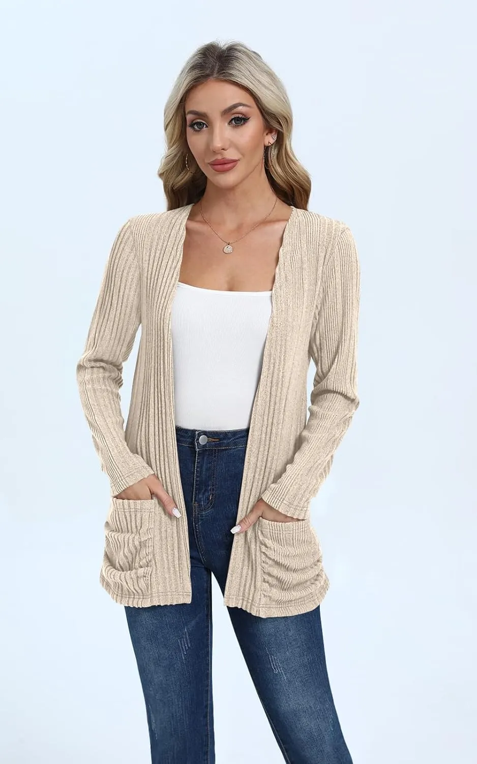 Women's Cardigan Lightweight Long Sleeve Open Front Cardigans with Pockets