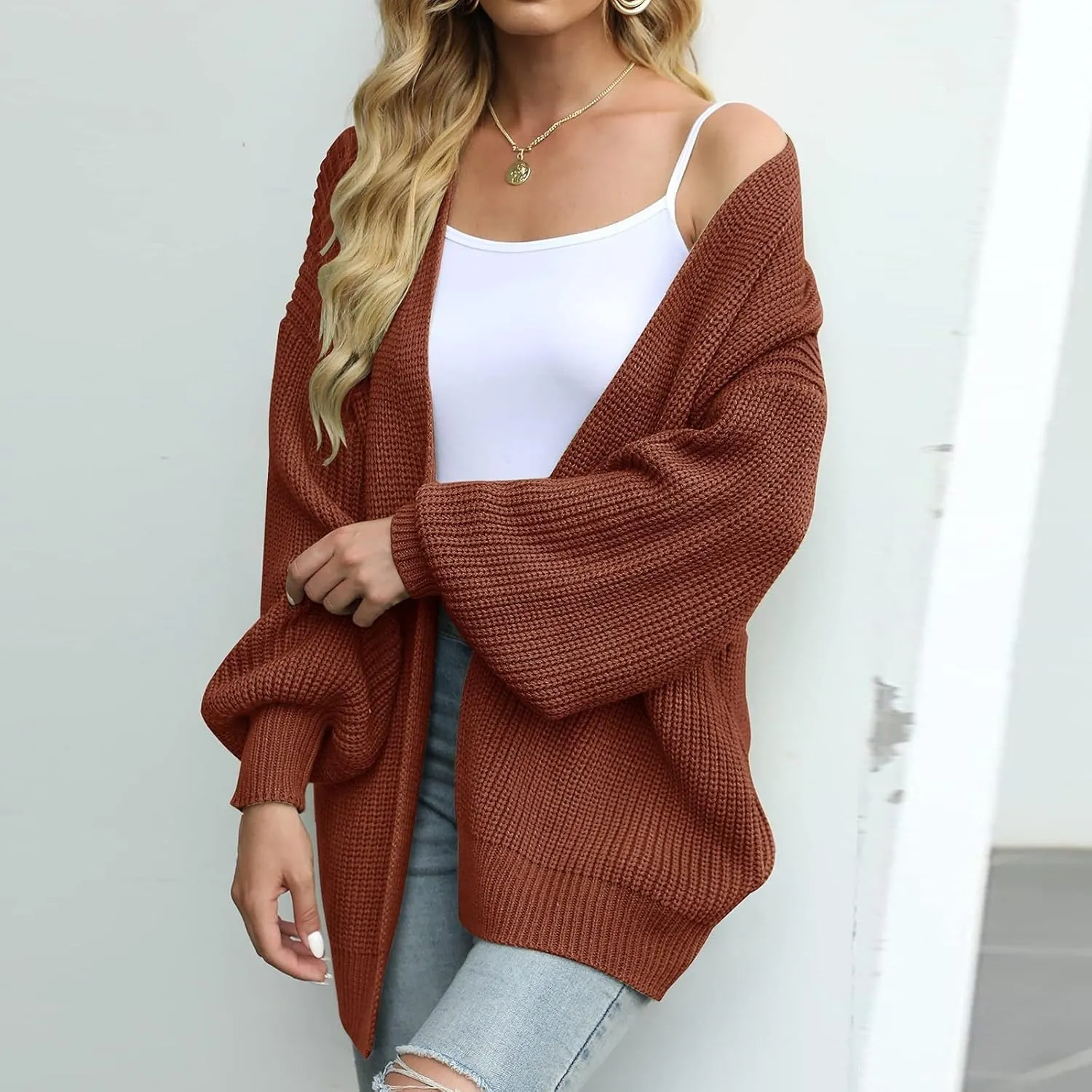 Womens Cardigan Sweaters Loose Fit Chunky Open Front Cardigan Oversized Cable Knit Sweaters with Pockets