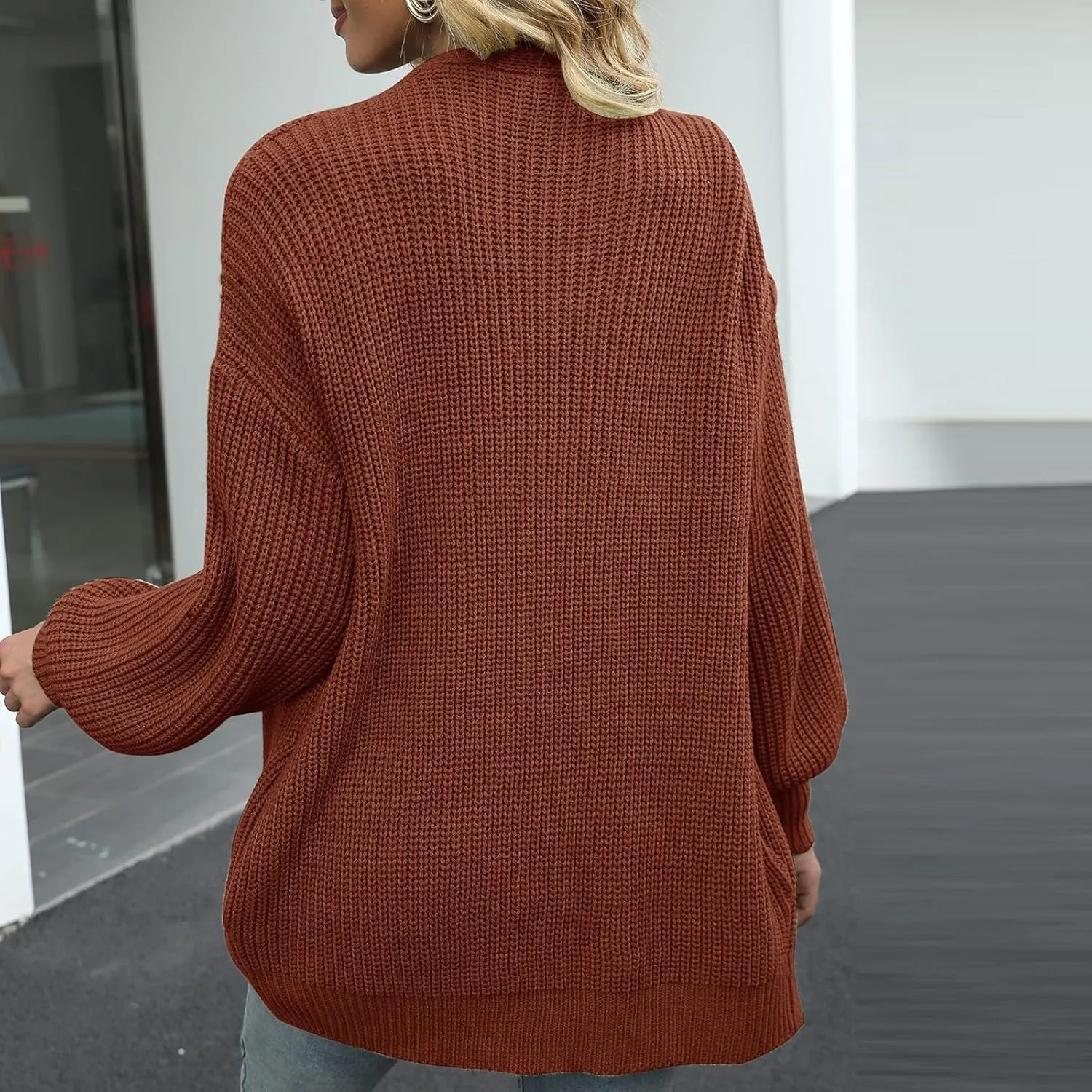 Womens Cardigan Sweaters Loose Fit Chunky Open Front Cardigan Oversized Cable Knit Sweaters with Pockets