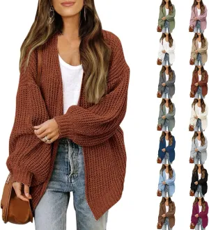 Womens Cardigan Sweaters Loose Fit Chunky Open Front Cardigan Oversized Cable Knit Sweaters with Pockets