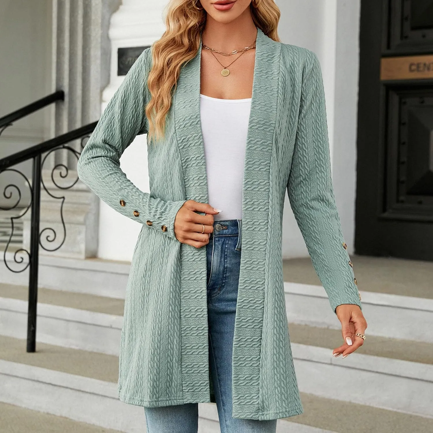 Womens Cardigans 2023 Long Sleeve Open Front Solid Color Knit Sweaters Loose Fit Casual Fashion Fall Cardigan Tops