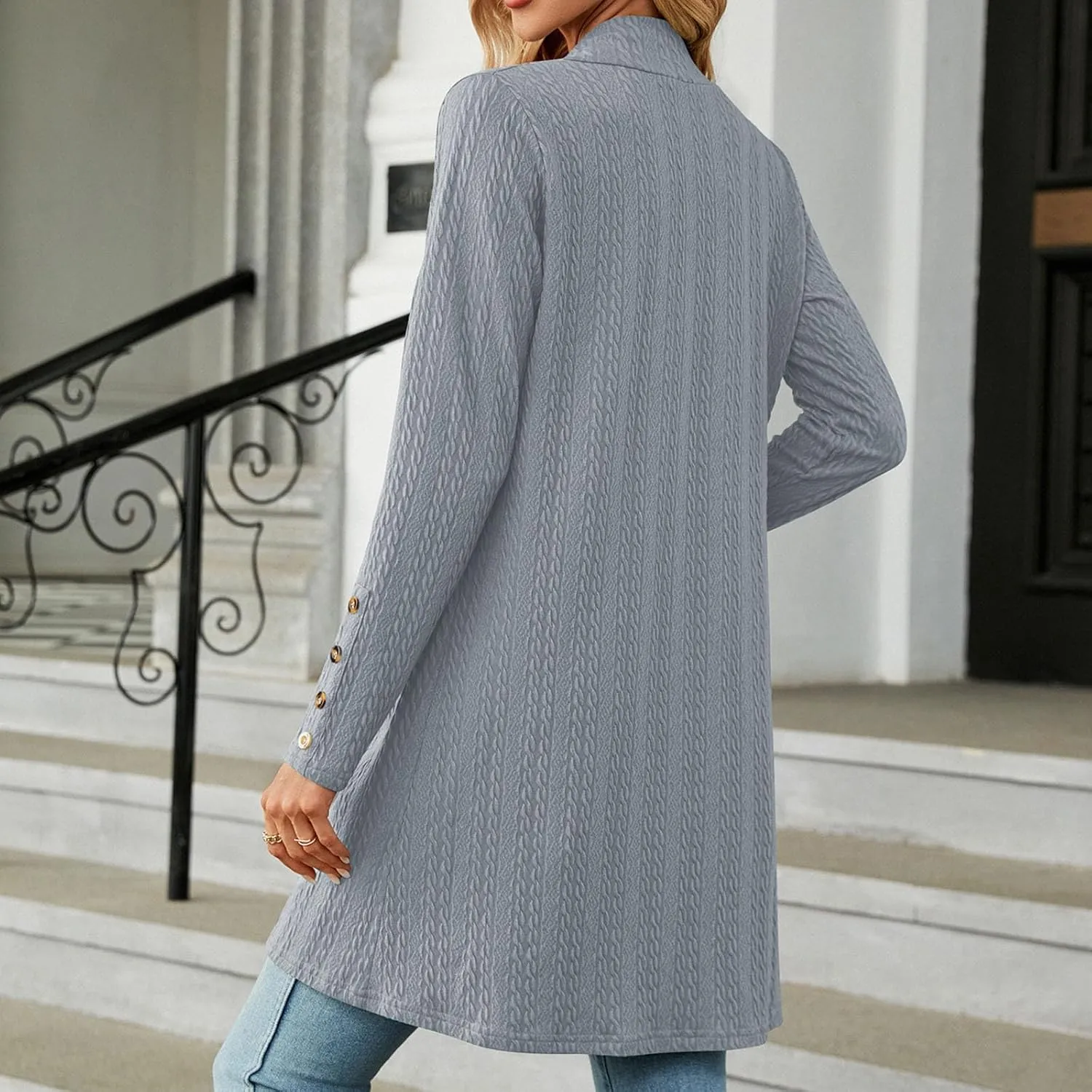 Womens Cardigans 2023 Long Sleeve Open Front Solid Color Knit Sweaters Loose Fit Casual Fashion Fall Cardigan Tops