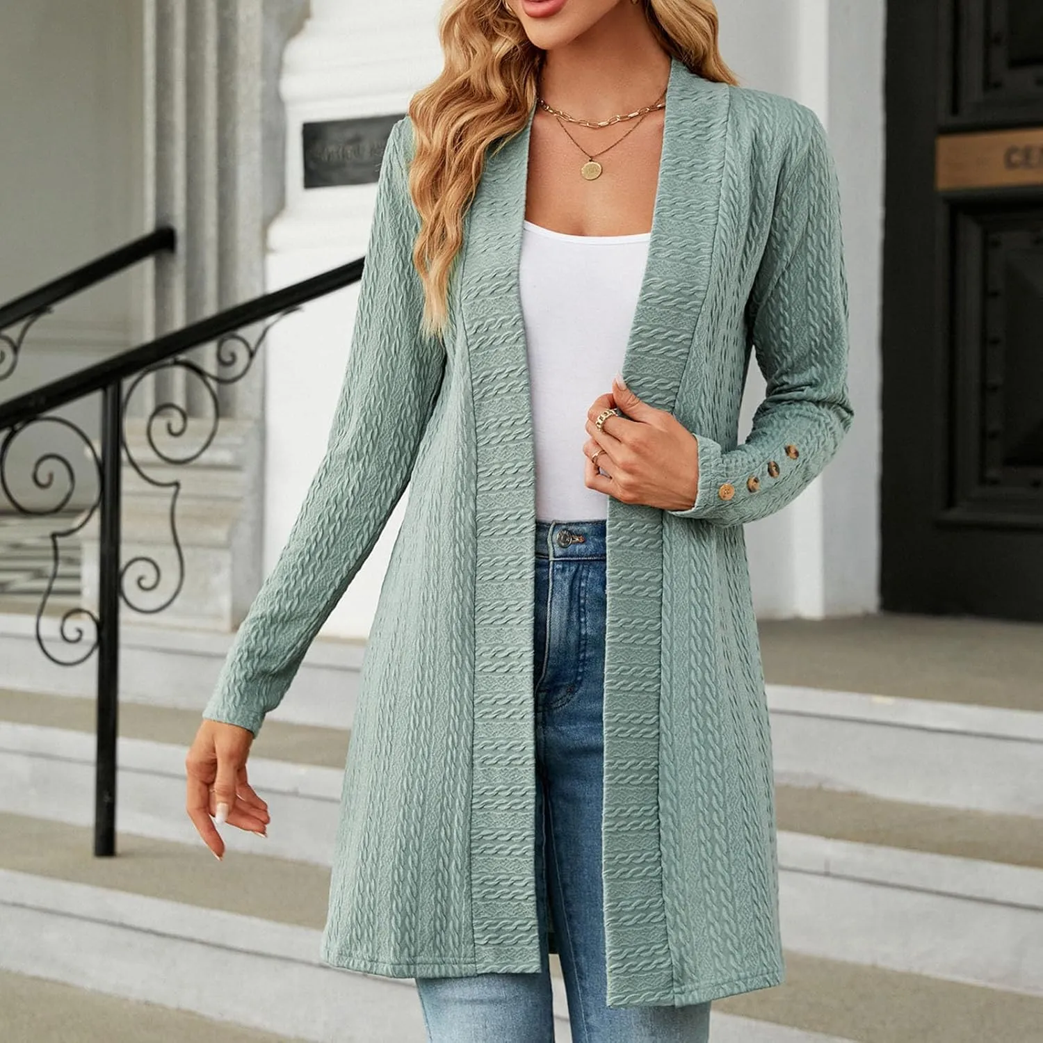 Womens Cardigans 2023 Long Sleeve Open Front Solid Color Knit Sweaters Loose Fit Casual Fashion Fall Cardigan Tops