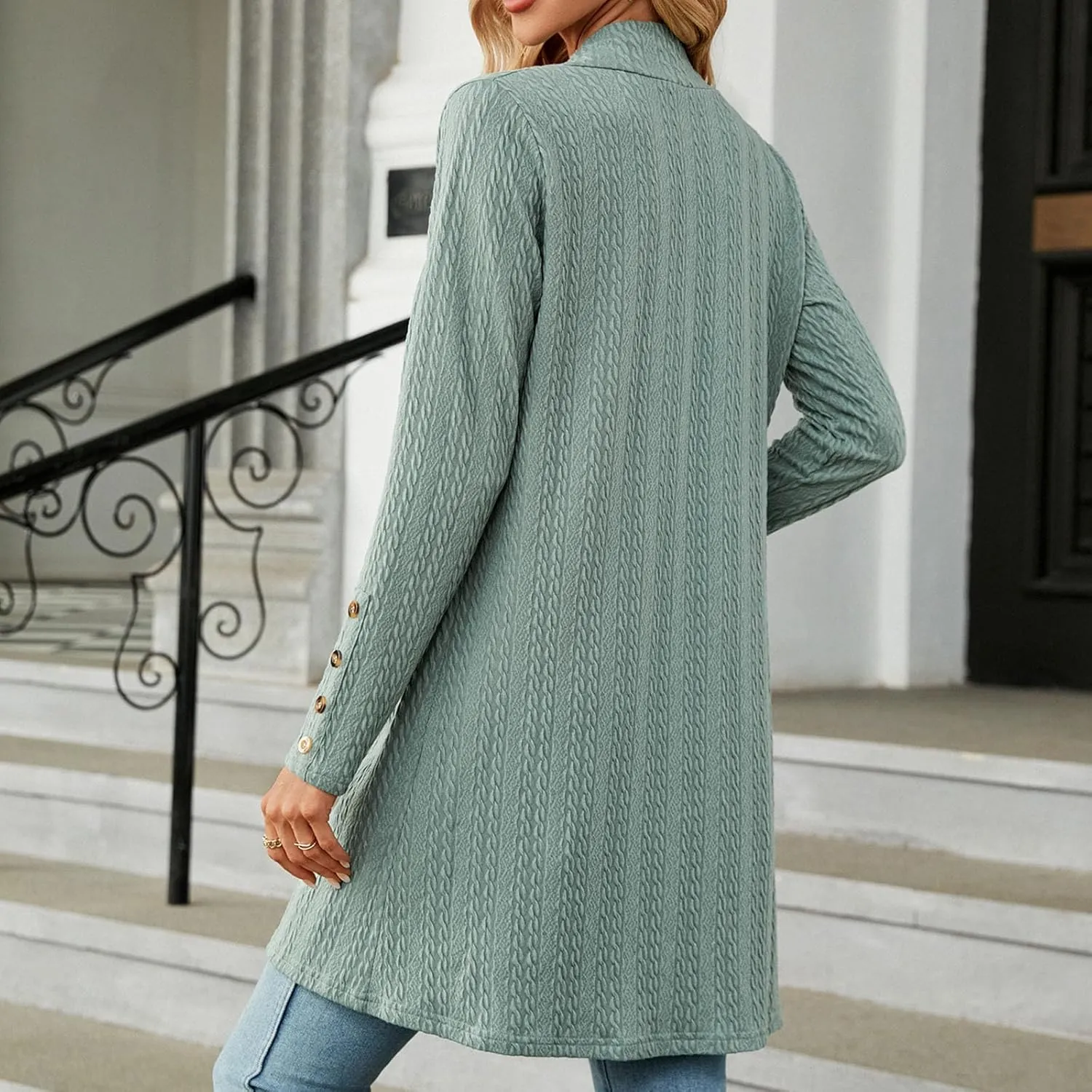 Womens Cardigans 2023 Long Sleeve Open Front Solid Color Knit Sweaters Loose Fit Casual Fashion Fall Cardigan Tops