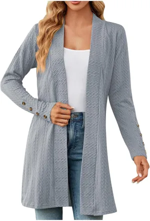 Womens Cardigans 2023 Long Sleeve Open Front Solid Color Knit Sweaters Loose Fit Casual Fashion Fall Cardigan Tops