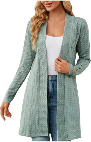 Womens Cardigans 2023 Long Sleeve Open Front Solid Color Knit Sweaters Loose Fit Casual Fashion Fall Cardigan Tops