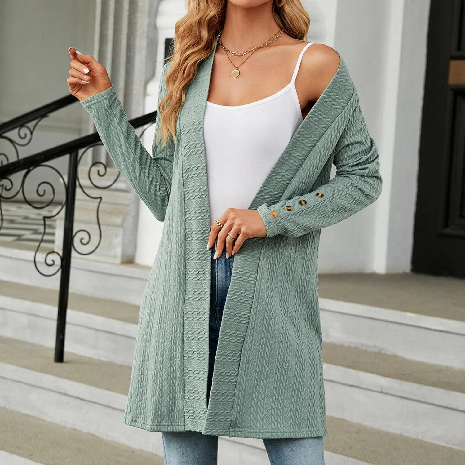 Womens Cardigans 2023 Long Sleeve Open Front Solid Color Knit Sweaters Loose Fit Casual Fashion Fall Cardigan Tops