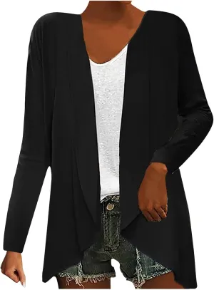 Womens Casual Lightweight Cardigan Sweater Loose Comfy Long Sleeve Open Front Draped Ruffles Cardigan Jacket Tops