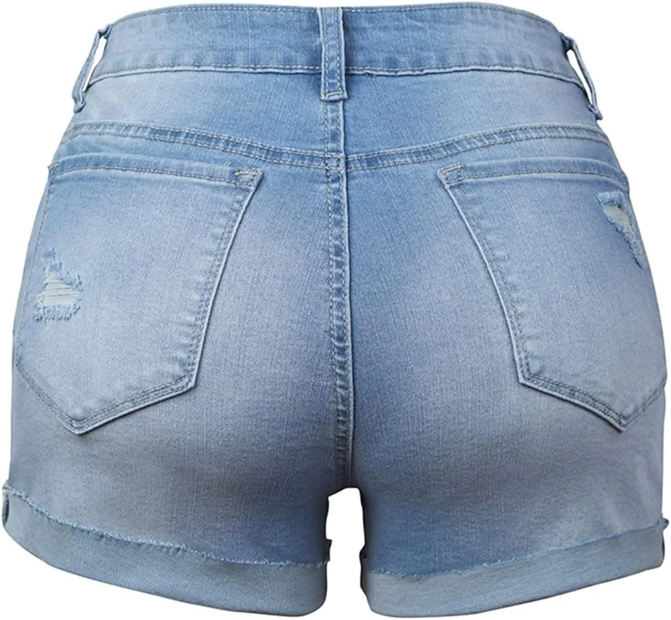 Women's Casual Ripped High Waisted Denim Shorts Stretchy Cuffed Hem Denim Hot Short Summer Jean Shorts
