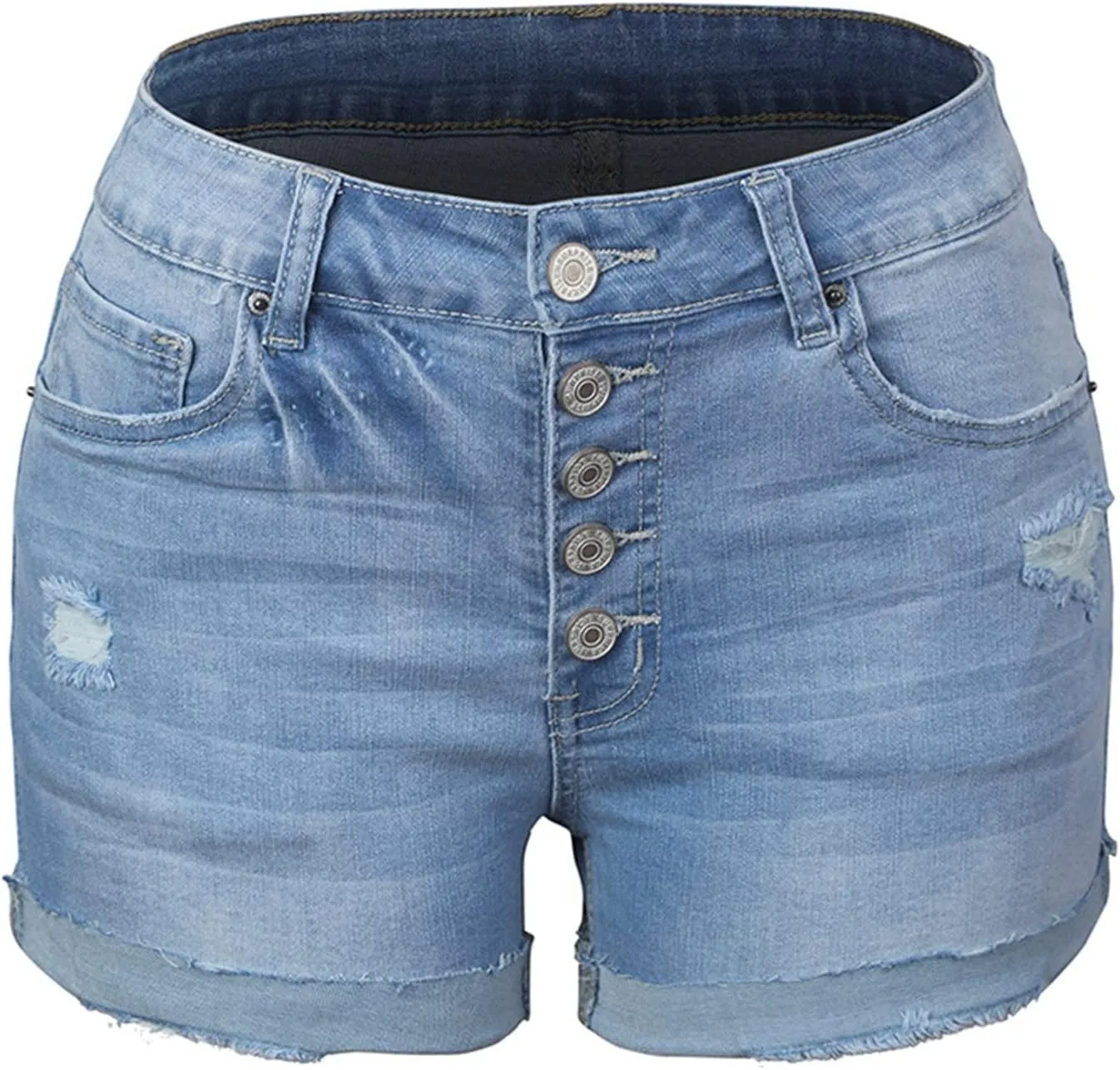 Women's Casual Ripped High Waisted Denim Shorts Stretchy Cuffed Hem Denim Hot Short Summer Jean Shorts
