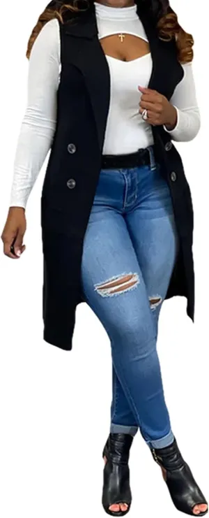 Women's Casual Sleeveless Long Sweater Vest Open Front Knit Cardigan Waistcoat with Pockets