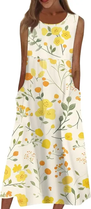Womens Casual Summer Dresses Strapless Garden Party Floral Floral Dresses with Pockets Boho Going Out Summer Outfits