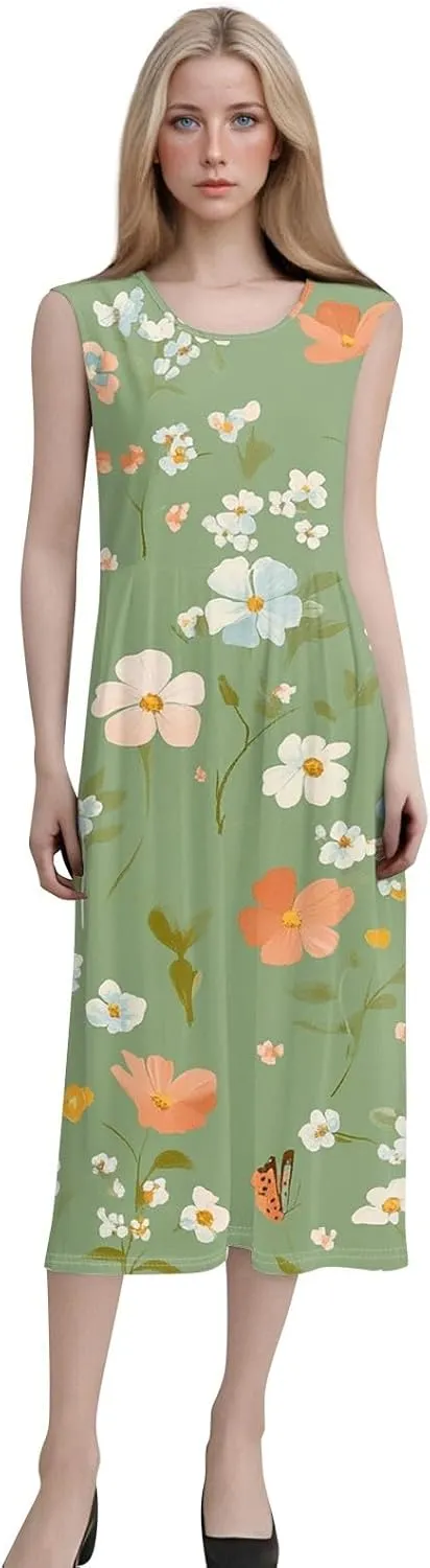Womens Casual Summer Dresses Strapless Garden Party Floral Floral Dresses with Pockets Boho Going Out Summer Outfits