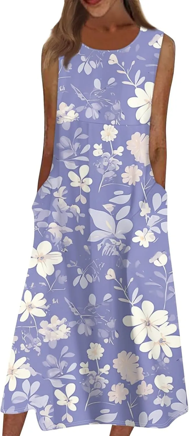 Womens Casual Summer Dresses Strapless Garden Party Floral Floral Dresses with Pockets Boho Going Out Summer Outfits