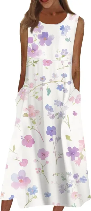 Womens Casual Summer Dresses Strapless Garden Party Floral Floral Dresses with Pockets Boho Going Out Summer Outfits
