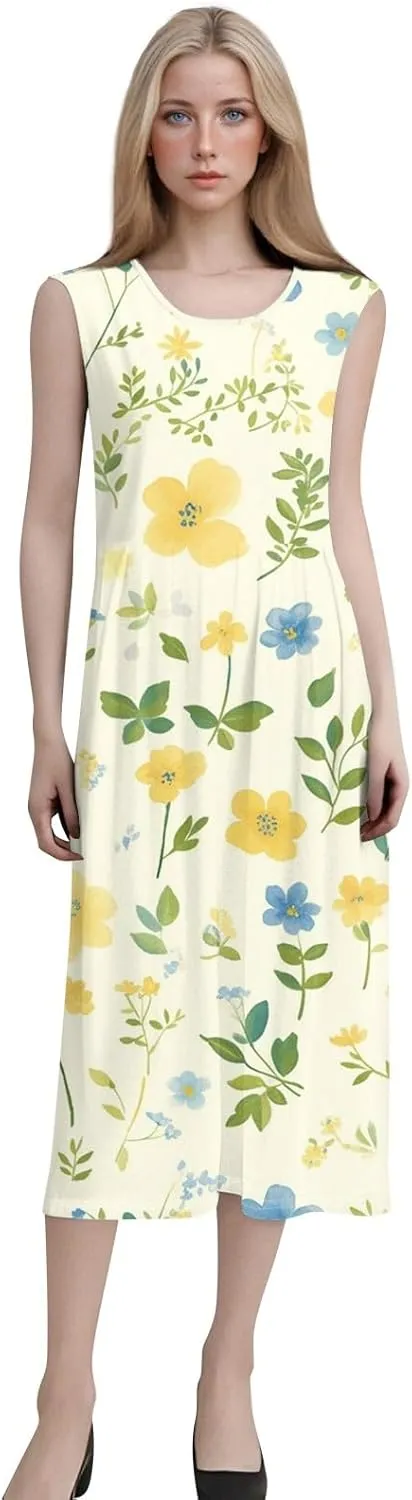 Womens Casual Summer Dresses Strapless Garden Party Floral Floral Dresses with Pockets Boho Going Out Summer Outfits