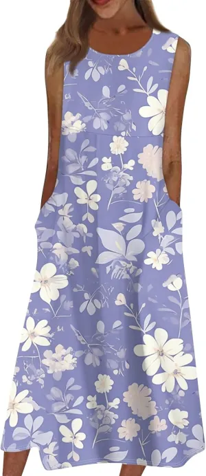Womens Casual Summer Dresses Strapless Garden Party Floral Floral Dresses with Pockets Boho Going Out Summer Outfits
