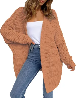 Women's Chunky Knit Open Front Cardigan Oversized Long Sleeve Sweater Ribbed Lighweight Dressy Casual Outwear