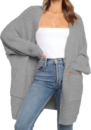 Women's Chunky Knit Open Front Cardigan Oversized Long Sleeve Sweater Ribbed Lighweight Dressy Casual Outwear