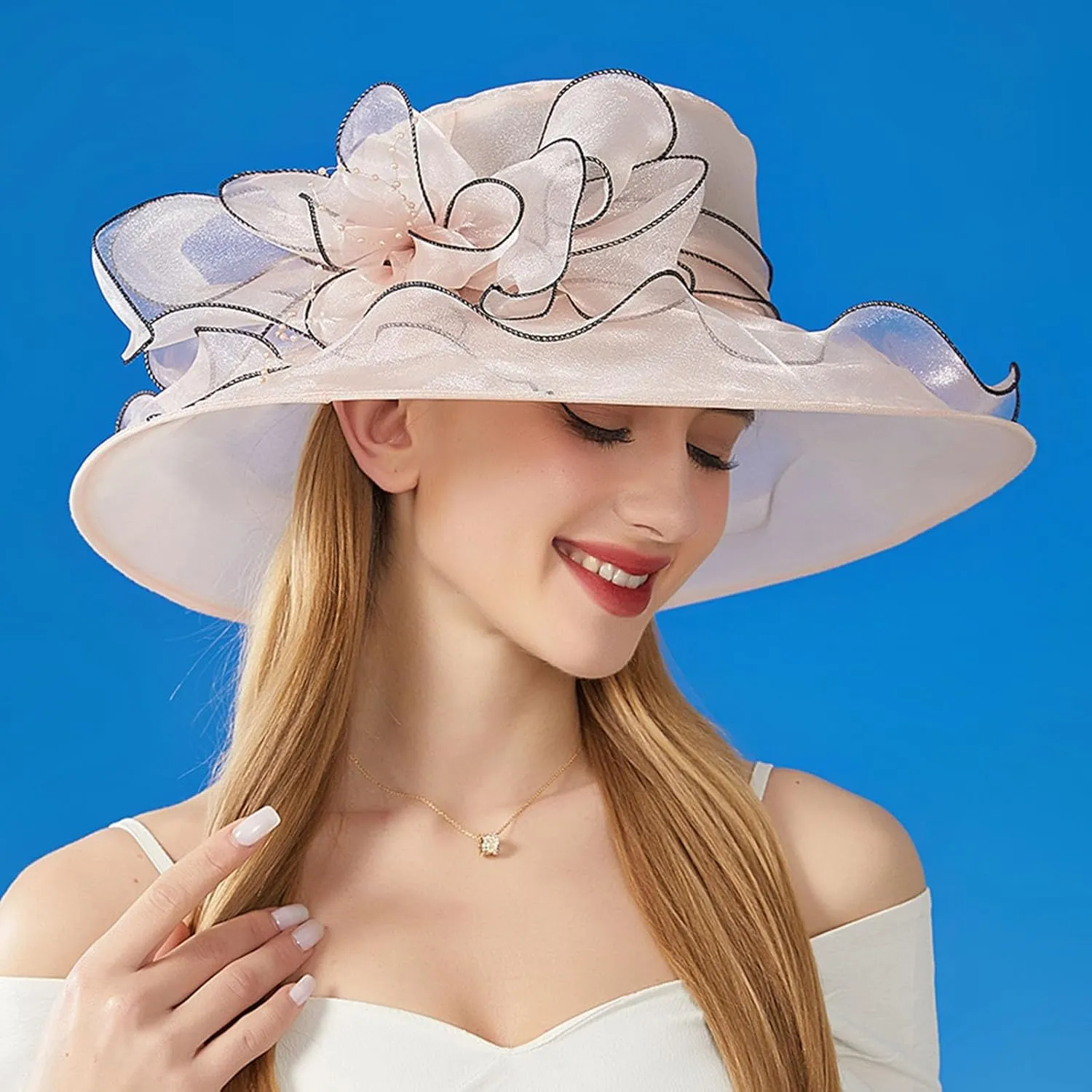Womens Church Kentuck𝚢-Derby Hat Wide Brim Tea Party Wedding Cap Fascinators Dress Party Wedding Holiday