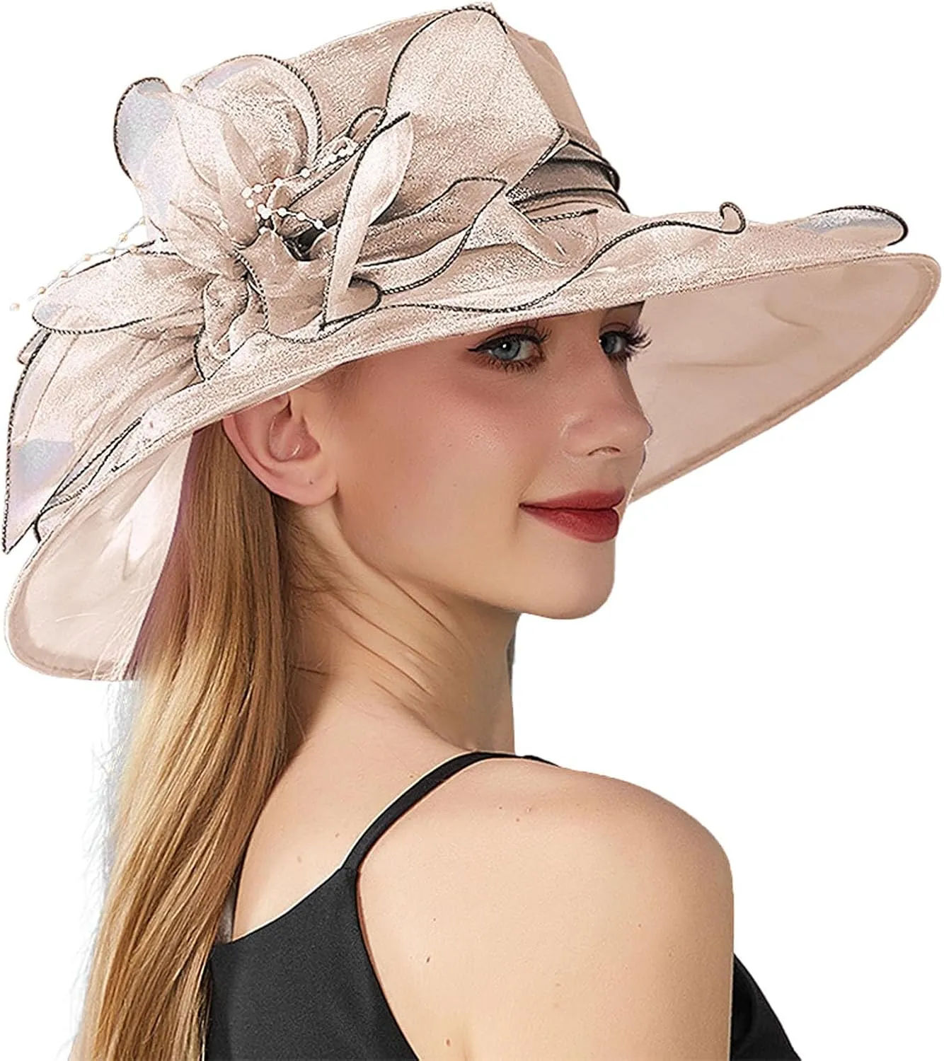 Womens Church Kentuck𝚢-Derby Hat Wide Brim Tea Party Wedding Cap Fascinators Dress Party Wedding Holiday