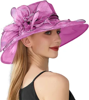 Womens Church Kentuck𝚢-Derby Hat Wide Brim Tea Party Wedding Cap Fascinators Dress Party Wedding Holiday