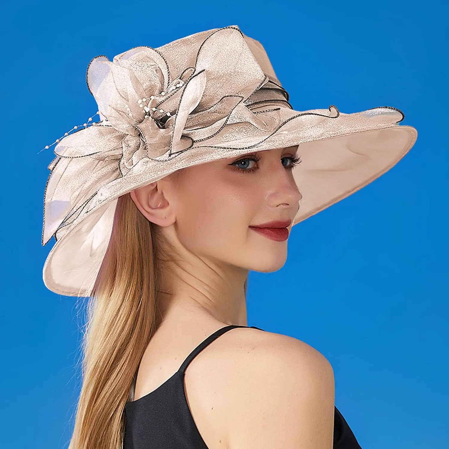 Womens Church Kentuck𝚢-Derby Hat Wide Brim Tea Party Wedding Cap Fascinators Dress Party Wedding Holiday