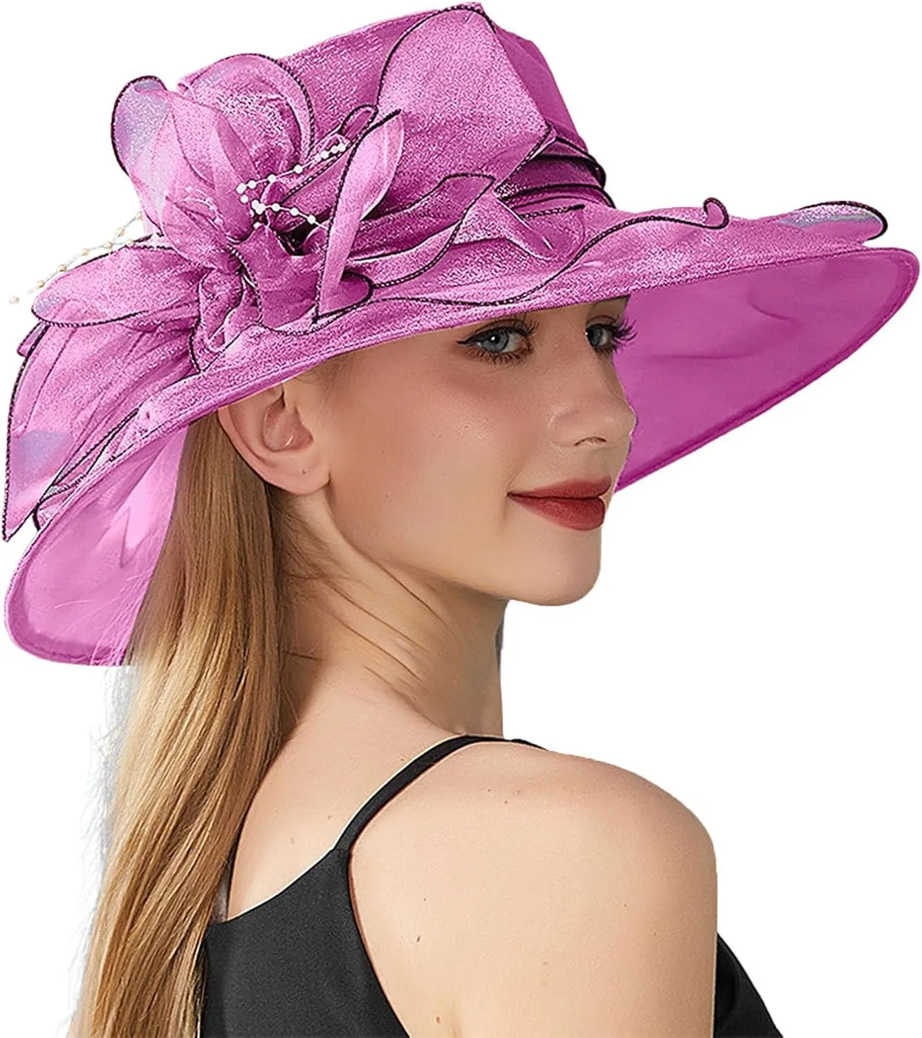 Womens Church Kentuck𝚢-Derby Hat Wide Brim Tea Party Wedding Cap Fascinators Dress Party Wedding Holiday