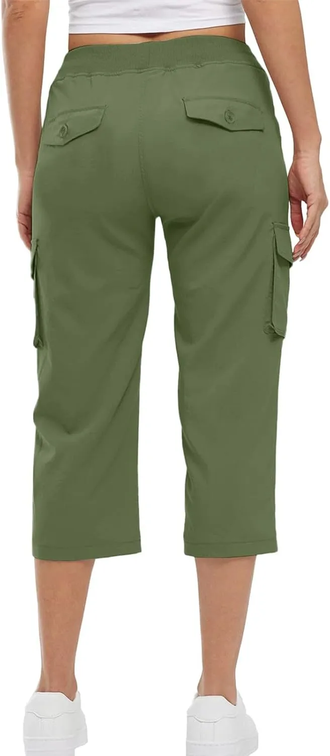 Women's Cotton Linen Summer Floral Pant Trousers High Waist Stretchy Plus Size Pants Beach