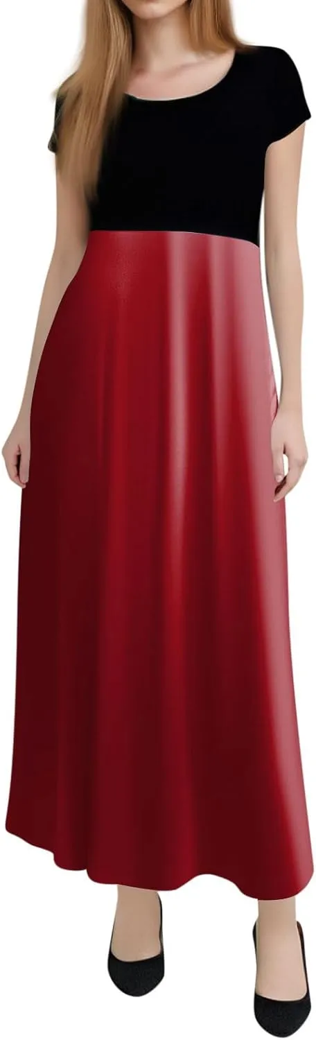 Women's Crew Neck Boho Maxi Dress Casual Elegant Short Sleeve Dress Floral Printed 2025 Spring Summer Dresses
