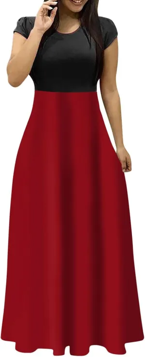Women's Crew Neck Boho Maxi Dress Casual Elegant Short Sleeve Dress Floral Printed 2025 Spring Summer Dresses