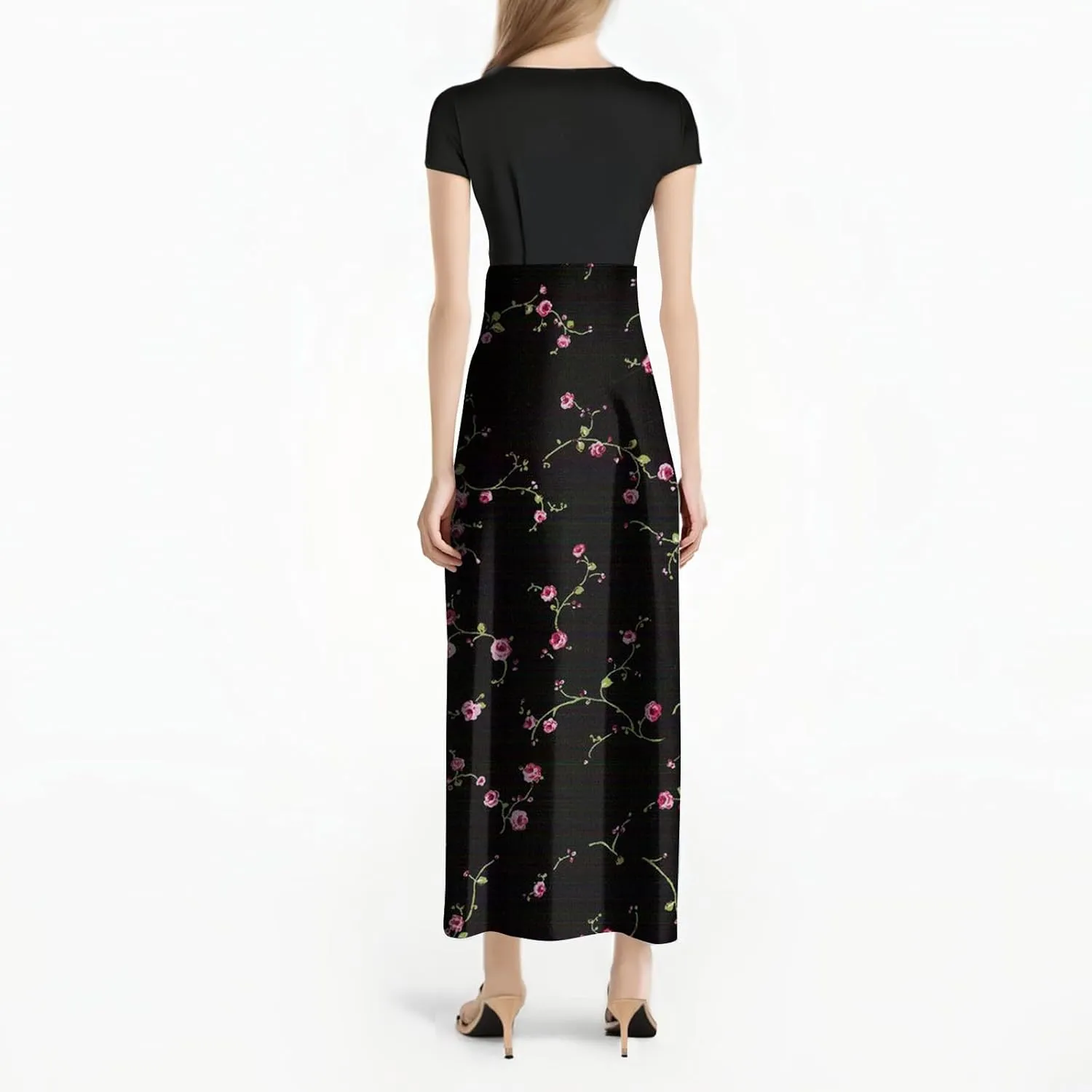 Women's Crew Neck Boho Maxi Dress Casual Elegant Short Sleeve Dress Floral Printed 2025 Spring Summer Dresses