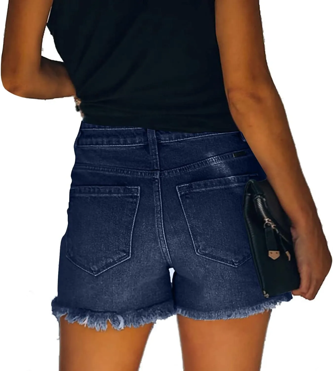 Women's Cut Off Denim Shorts High Waisted Ripped Distressed Jean Shorts Frayed Hem Casual Denim Hot Short with Pocket
