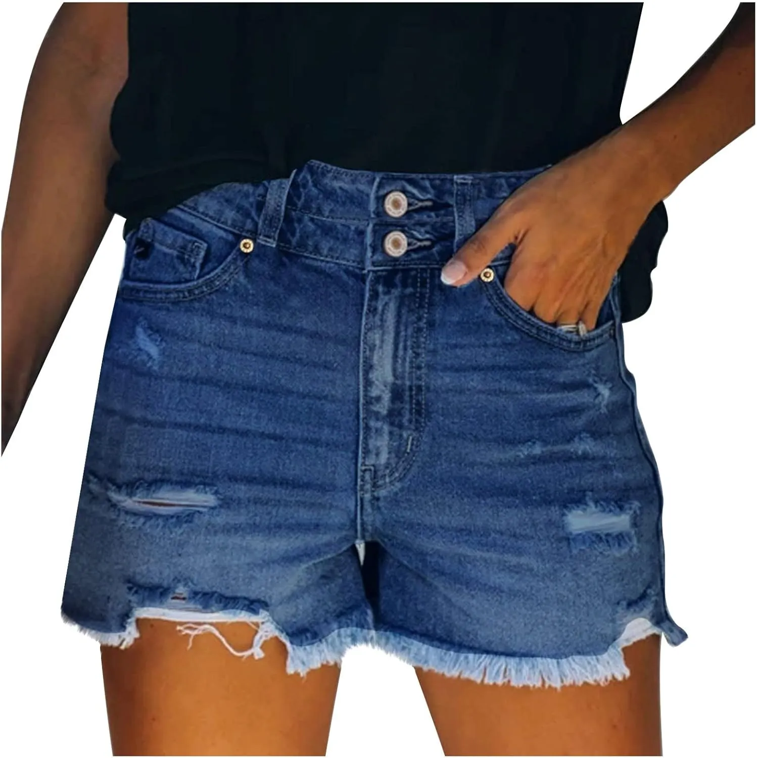 Women's Cut Off Denim Shorts High Waisted Ripped Distressed Jean Shorts Frayed Hem Casual Denim Hot Short with Pocket