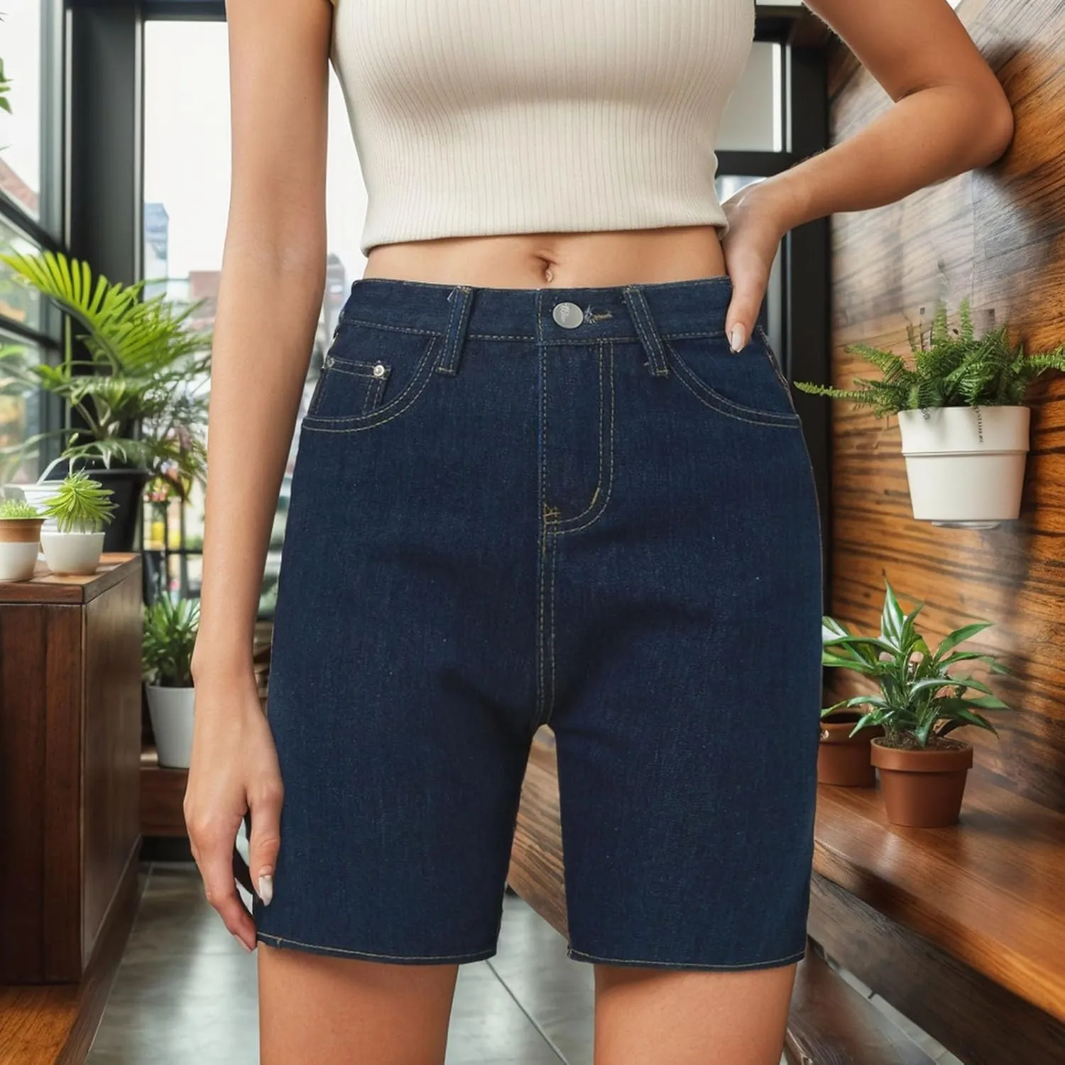 Womens Denim Shorts High Waisted Stretch High Waisted Lounge Classic Casual Jean Shorts Denim Trousers with Pockets