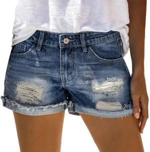 Women's Denim Shorts High Waisted Stretch Trendy Ripped Mom Jeans Shorts Pure Color Rolled Up Hem Hot Shorts Summer Shorts for Women