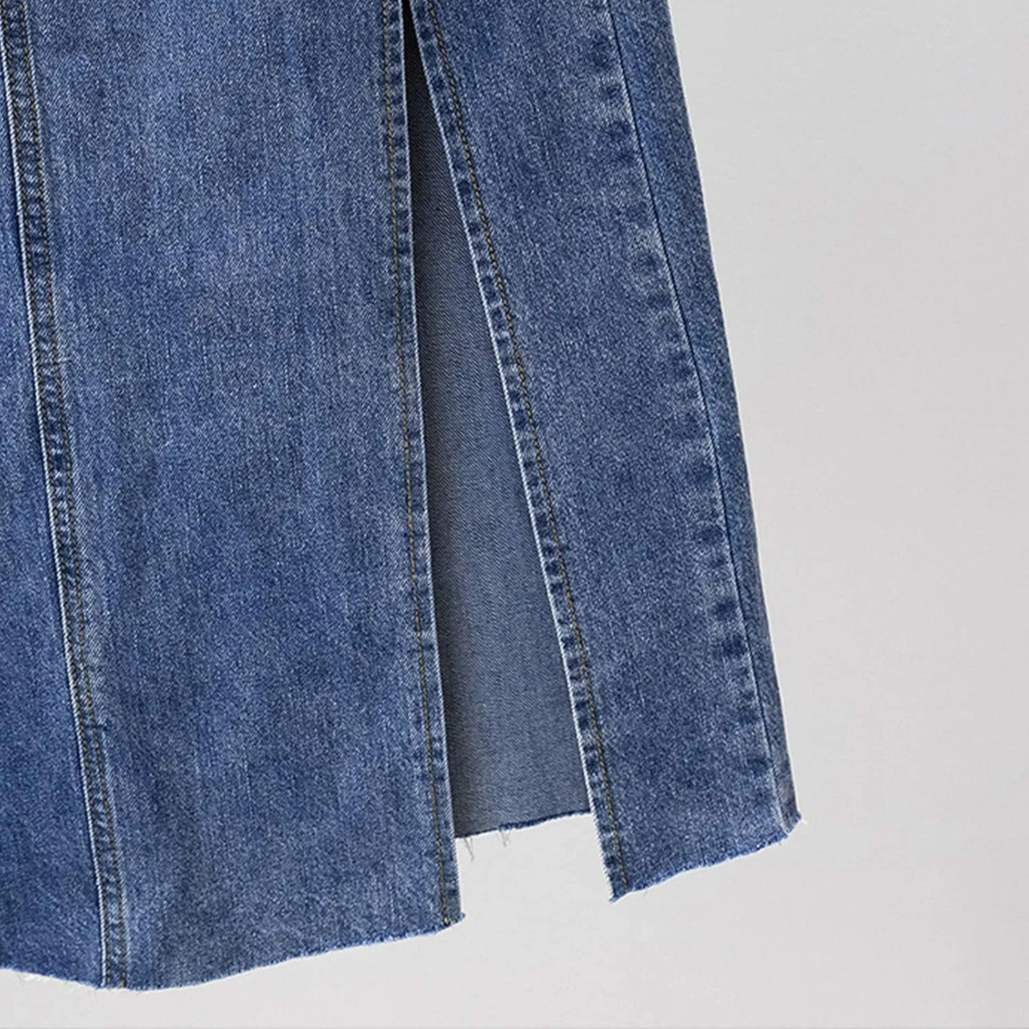 Women's Denim Skirts Casual Stretch Split Front High Waist Washed Denim A-line Long Jeans Skirt for Summer