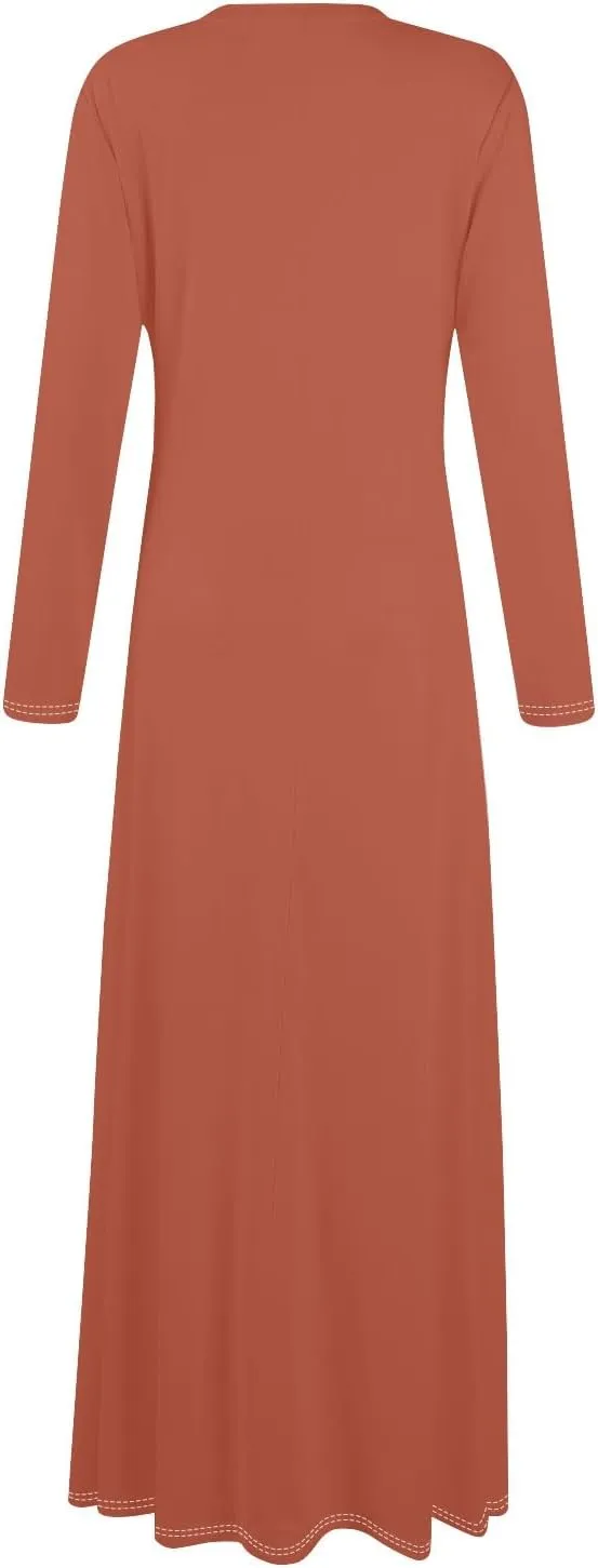 Women's Elegant Loose Solid Color Long Dress V-Neck Long Sleeve Sexy Spring Dresses