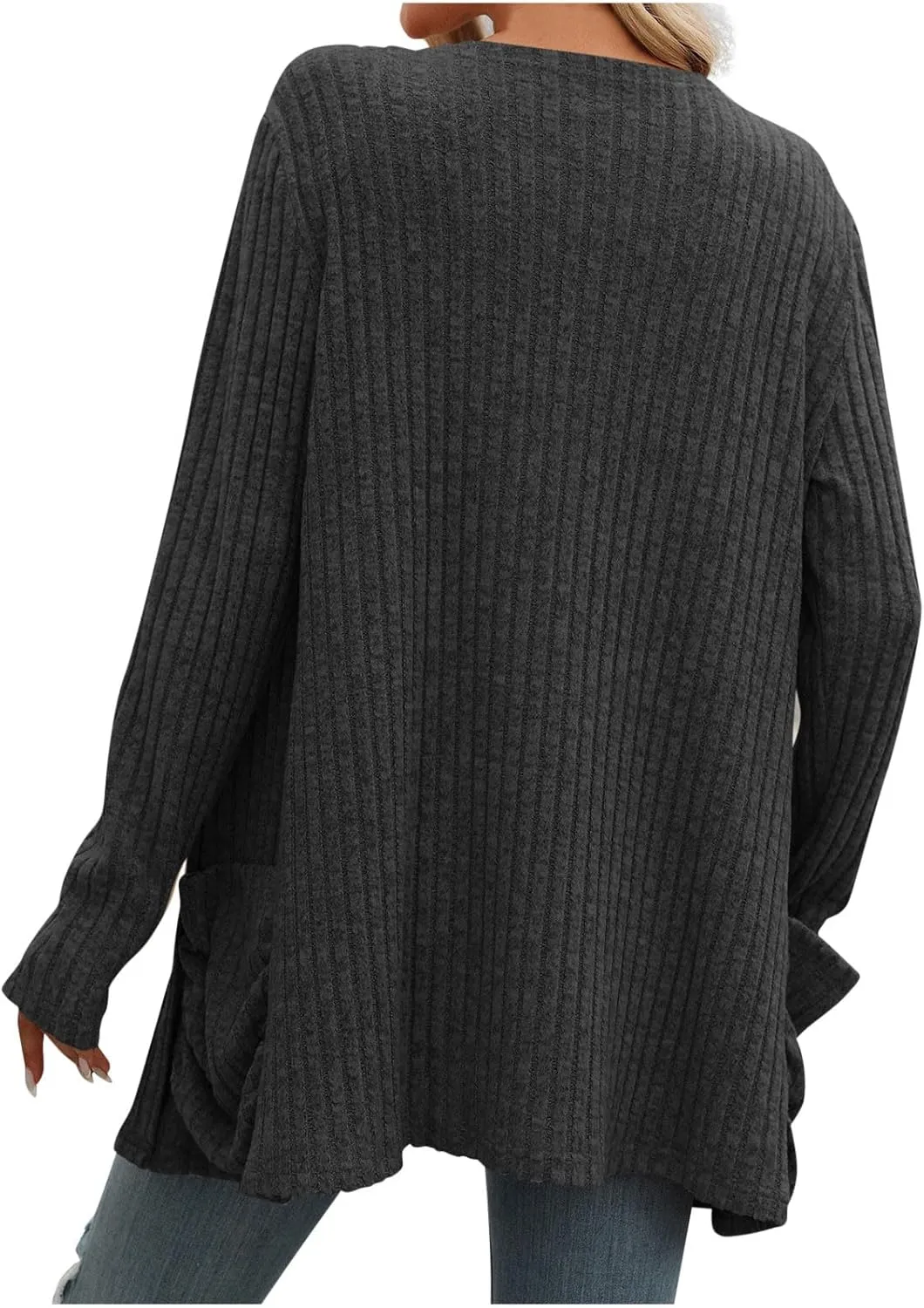 Womens Fall Open Front Cardigan Lightweight Soft Ribbed Knit Cardigan Sweaters Long Sleeve Coat Outwear with Pockets
