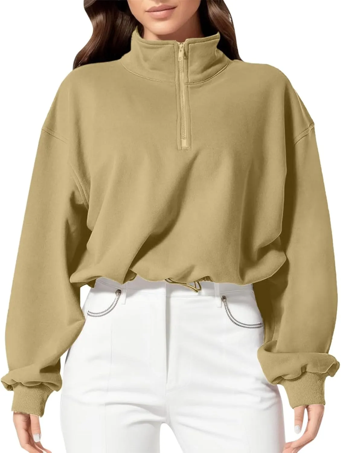 Women's Fleece Sweatshirt Zipper Stand Collar Workout Fuzzy Crop Shaggy Shacket Jacket Sherpa Thicken Warm Winter Coat