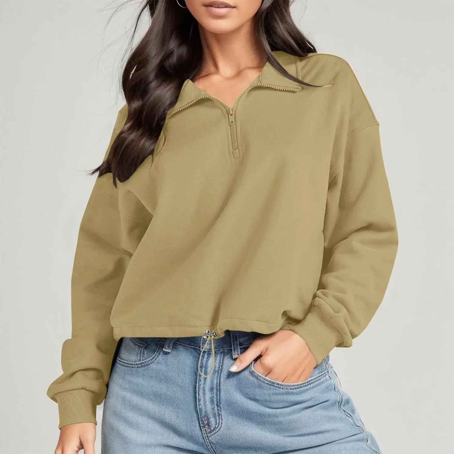 Women's Fleece Sweatshirt Zipper Stand Collar Workout Fuzzy Crop Shaggy Shacket Jacket Sherpa Thicken Warm Winter Coat